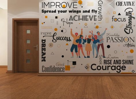 Wall Mural Office, School Reception, Office Wall Graphics, Classroom Interior, Office Mural, Office Wall Design, Interactive Walls, School Wall Art, School Murals