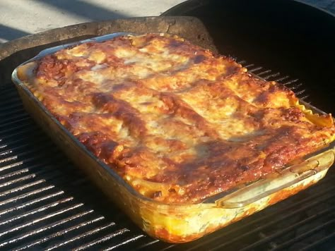 Lasagna On The Grill, Smoker Lasagna, Lasagna On The Smoker, Traeger Lasagna, Smoked Lasagna On Pellet Grill, Bbq Lasagna Recipe, Grilled Lasagna, Recteq Recipes, Smoked Lasagna