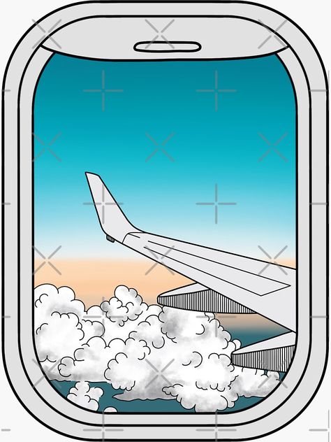 "Airplane Window " Sticker by jamiemaher15 | Redbubble Hublot Avion, Window Sketch, Wanderlust Stickers, Cartoon Plane, Plane Drawing, Wal Paper, Airplane Window View, Airplane Drawing, Plane Window