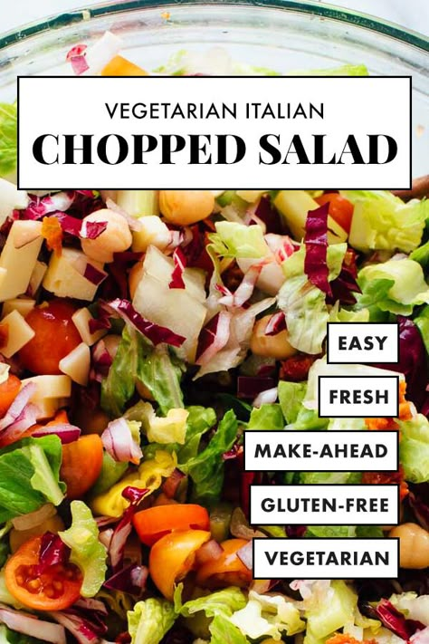 Meet the ONLY Italian chopped salad recipe you’ll ever need! This is a healthy vegetarian salad that makes a light meal on its own, and also goes great with any Italian entrée! It’s gluten free and easily vegan, too! #cookieandkate #vegetarian #Italianchoppedsalad #salad #healthyrecipe Chopped Italian Salad, Lasagna Side Dishes, Chopped Salad Recipe, Italian Entrees, Chopped Salad Recipes, Vegetarian Salad, Italian Chopped Salad, Vegetarian Italian, Fresh Salad Recipes