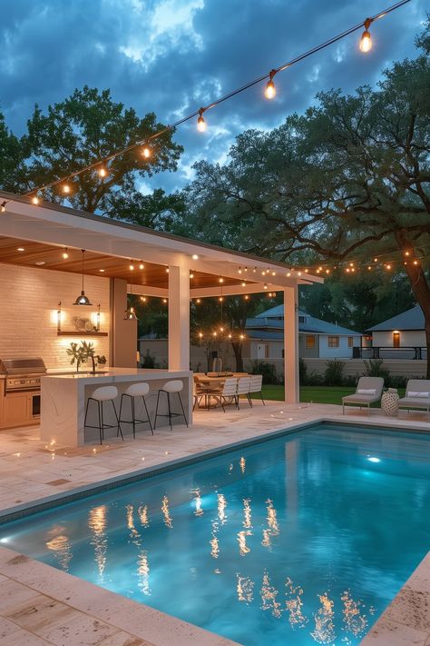 10 Stunning Texas Outdoor Kitchen Ideas You Will Love Outdoor Kitchen Off Patio, Backyard With Pool And Outdoor Kitchen, Zero Entry Pool Backyard, Backyard Pool And Kitchen Ideas, Pool Kitchen Outdoor, Backyard Patio With Pool, Outdoor Kitchen By Pool, Outdoor Patio With Pool, Texas Outdoor Living Space