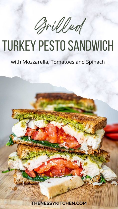 Sourdough Turkey, Turkey Pesto Sandwich, Turkey Pesto, Healthy Sandwich, Pesto Spinach, Pesto Sandwich, Sprouted Grain Bread, Tomato Soup Easy, Healthy Sandwich Recipes