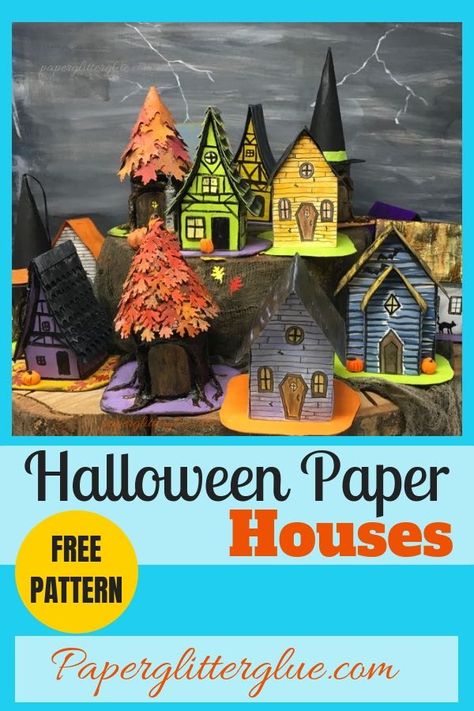 Diy Halloween Village, 13 Days Of Halloween, Halloween Challenge, Paper Village, Halloween Village Display, Haunted House Diy, Halloween Houses, Glitter House, Cardboard Houses