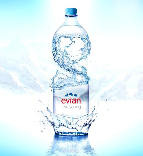 Water Ads, Evian Water Bottle, Evian Water, Advertisement Ideas, Advertising Product, Water Company, Evian Bottle, Mineral Water, Ads Creative