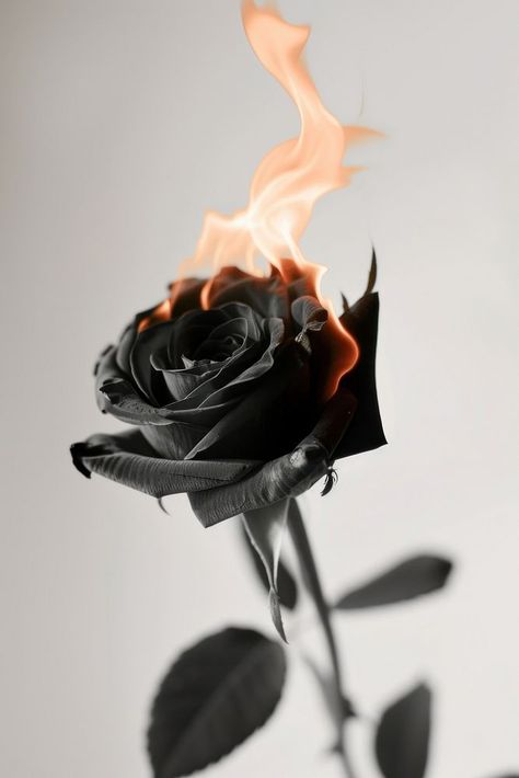 Black rose on flame flower plant fire. | premium image by rawpixel.com / Bew Black Rose With Fire, Fire Flower Art, Burning Black Rose, Burning Heart Aesthetic, Black Fire Aesthetic, Black Rose On Fire, Withered Rose Aesthetic, Rose Black Flower, Black Rose Aesthetic