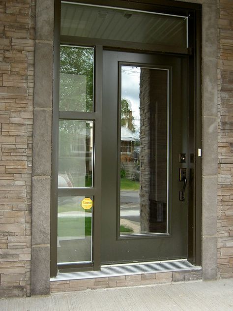 Front door and sidelight with clear glass and no privacy | Flickr Clear Glass Front Door, Front Door Privacy, Glass Front Door Privacy, Glass Entrance Doors, Glass Front Doors, Door Privacy, Door And Window Design, Privacy Ideas, Contemporary Front Doors