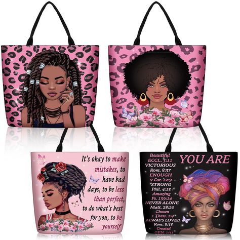 PRICES MAY VARY. 4 Stylish Styles: the package contains 4 pieces of African American bags for women in 4 styles, 1 piece for each style, which are printed with classic African American women elements and texts, which will show your pride and confidence in the crowd Fine Workmanship: the African American women tote bags are made of quality canvas, sturdy and reliable, stainproof and tear resistant, easy to clean, not easy to break or fade even after repeated application, able to serve you for a l Red Hat Ladies, Leopard Bag, Pink Body, Travel Beach, Large Shoulder Bags, Shoulder Bag Black, Pink Leopard, Work Travel, Satchel Handbags