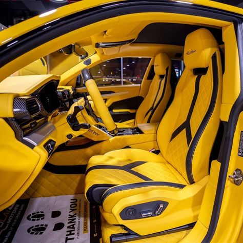 Yellow Car Interior, Yellow Car Accessories Decor, Yellow Cars Aesthetic, Yellow Luxury Cars, Best Car Interior, Car Seat Upholstery, Concept Car Interior, Car Interior Upholstery, Hot Wheels Cars Toys