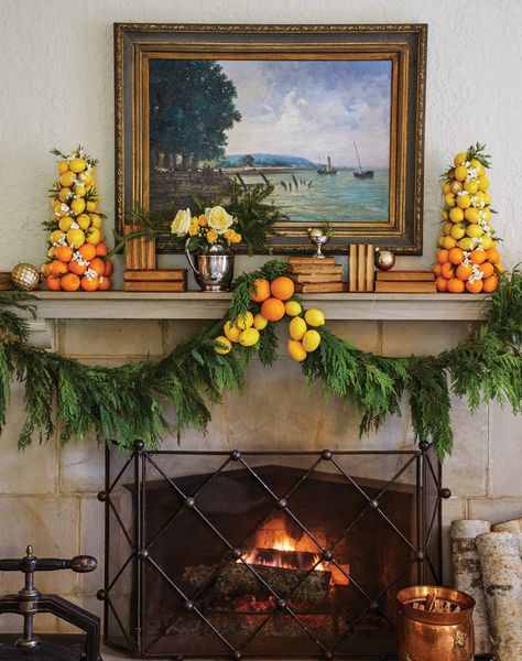 Citrus Adornments - Victoria Magazine Cedar Garland, Collected Interiors, Victoria Magazine, Christmas Interiors, Christmas Decorations Bedroom, Natural Christmas, Different Holidays, Holiday Colors, Christmas Inspiration