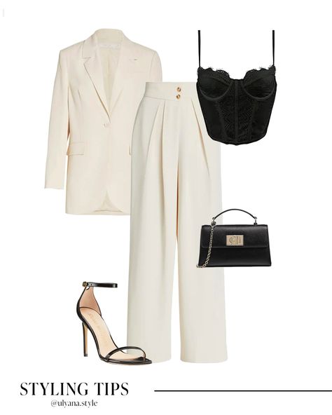 Dressy White Pants Outfit Classy, White Blazer Set Outfit, Nice Outfits Dressy Classy, Off White Blazer Outfits For Women, White Heels Outfit Dressy, Blazer Outfits Dressy Classy, White Blazer Outfit Dressy, Nice Outfits Dressy, Women Winter Fashion Outfits