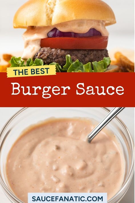 This burger sauce recipe turns a regular burger into something special. Whether you love a smashed burger, a patty melt, a double backyard cheeseburger or a burger bowl – it will all be made more delicious by this homemade burger sauce. Burger Sauce Recipe Homemade, Cheeseburger Sauce, Smash Burger Sauce, Burger King Zesty Sauce, Burger Sauces, Homemade Burger Sauce, Regular Burger, Burger Sauce Recipe, Best Burger Sauce