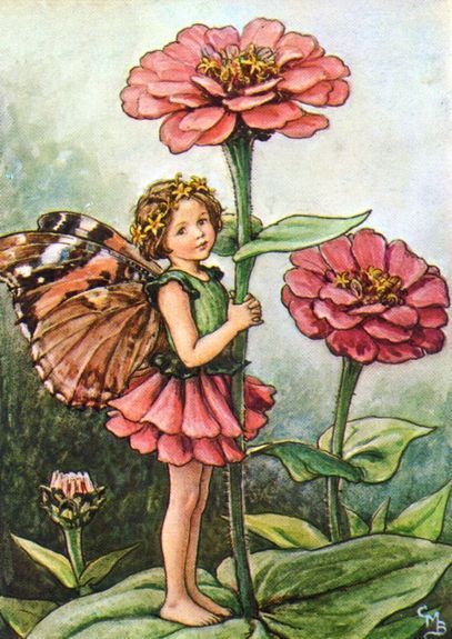 BUTTERFLY WING FAIRY BY CICELY MARY BARKER Flower Fairies Cicely Mary Barker, Flower Fairies Books, Zinnia Flower, Fairy Illustration, Zinnia Flowers, Fairy Artwork, Cicely Mary Barker, Vintage Fairies, Unique Toys