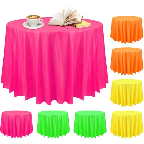 PRICES MAY VARY. 4 Color Mixed Package: you will receive 8 pcs of neon party disposable round tablecloths, which are designed in different colors, namely fruit green, yellow, orange and hot pink; They can give you a very pleasant atmosphere Quality Material: the round disposable table cloths are made of quality PEVA plastic material, which is dustproof and oil discharge, wear resistant and not easy to break; In addition, it is also very easy to clean up after your use, and the waterproof materia 80s Party Decorations, Disposable Tablecloth, Neon Birthday Party, Neon Birthday, Circle Table, Round Table Cover, Round Table Covers, Plastic Tablecloth, Neon Party