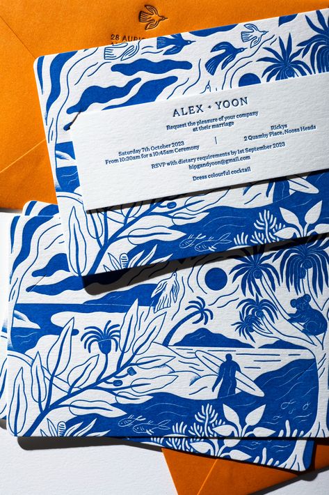 Yoon & Alex – Hungry Workshop Branded Postcard, Feminine Business, Invite Design, Colorful Cocktails, Brand Refresh, Wedding Stationery Design, Beachy Vibes, Letterpress Invitations, Branding Ideas