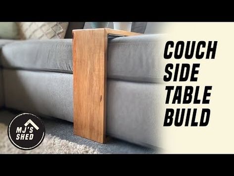 COUCH SIDE TABLE BUILD - YouTube Diy Side Table For Couch, Over The Arm Couch Table Diy, Couch Slide In Table, Diy Couch End Table, C Tables For Couch Diy, Diy C Table How To Build, Couch Side Table Diy, Diy Couch Table, Dyi Couch