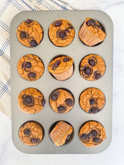 Flourless Blueberry Protein Muffins Peachie Spoon, Flourless Muffins, Pb And J Smoothie, Blueberry Protein Muffins, Protein Muffin Recipes, Summertime Salads, Healthier Sweets, Fit Foods, Protein Yogurt