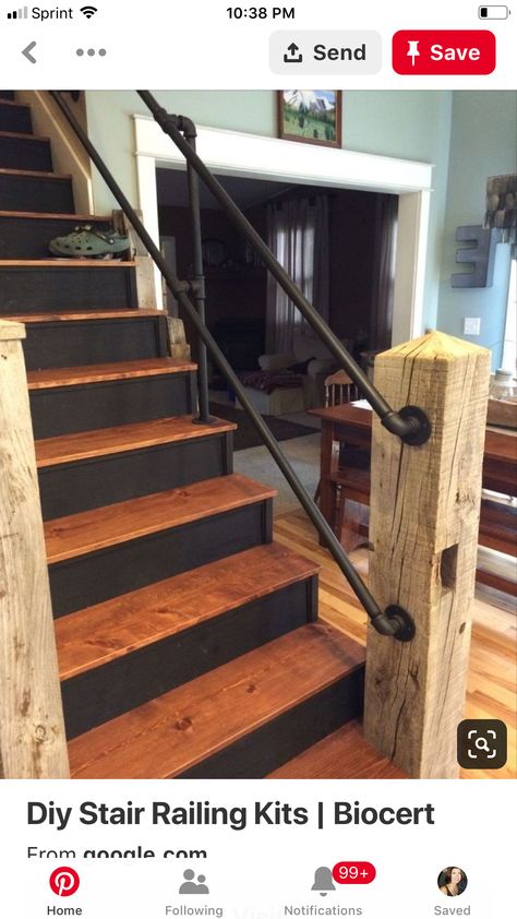 Diy Stairs Makeover, Stair Railing Makeover, Diy Stair Railing, Stair Railing Kits, Stairs Renovation, Rustic Stairs, Staircase Railing, Diy Staircase, Stairs Makeover