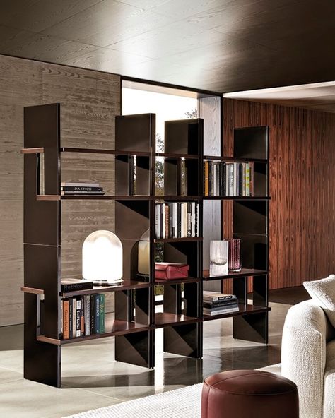 ZOE | BOOKCASES – SIDEBOARDS - EN Book Aesthetic Room, Textured Tiles, Kitchen Architecture, Muebles Living, Luxury Living Room Design, Room Partition Designs, Partition Design, Room Partition, Design Del Prodotto