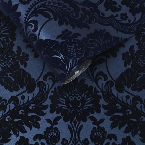 Graham & Brown Gothic Damask Flock Black & Silver Wallpaper & Reviews | Perigold Blue And Black Wallpaper, Black And Silver Wallpaper, Flock Wallpaper, Gothic Wallpaper, Silver Wallpaper, How To Hang Wallpaper, Graham & Brown, Damask Wallpaper, Brown Wallpaper