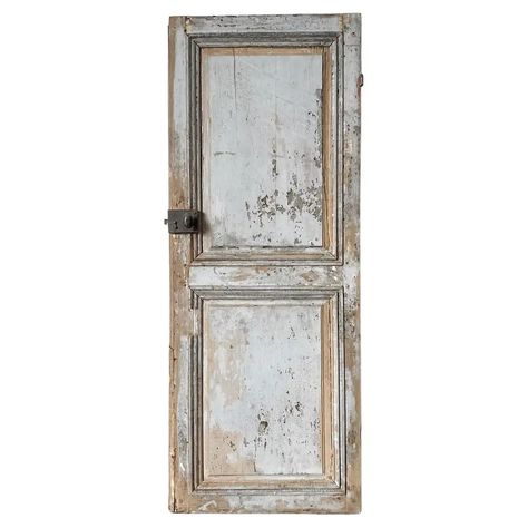 Reclaimed 19th Century French Door with Weathered Blue Paint French Blue Paint, 2 Panel Door, Distressed Doors, Linen Cupboard, Barrel Hinges, Antique Doors, Door Gate, Garden Elements, French Countryside