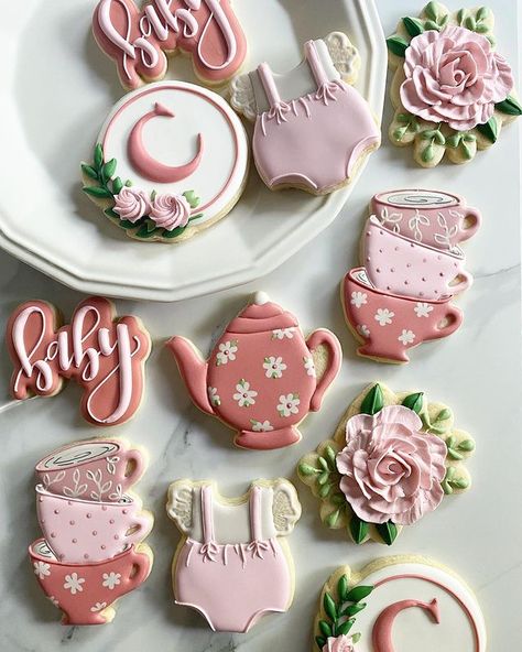 Ronnie’s Custom Cookies (@ronniescustomcookies) • Instagram photos and videos Tea Party Baby Shower Theme, High Tea Baby Shower, Baby Tea Party, Tea Party Cookies, Sugar Cookie Royal Icing, Mini Tortillas, Baby Shower Tea, Tea Party Theme, Sprinkle Baby Shower