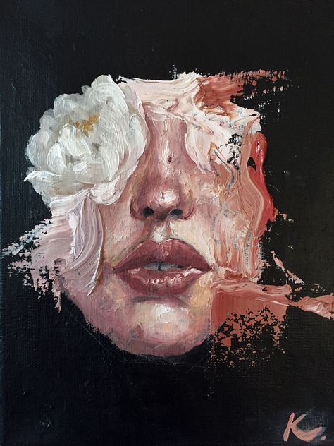 Peony Oil, Distortion Art, Face Oil Painting, Art Alevel, Gcse Art Sketchbook, Face Study, Oil Painting Inspiration, Inspiration Painting, Canvas Painting Designs