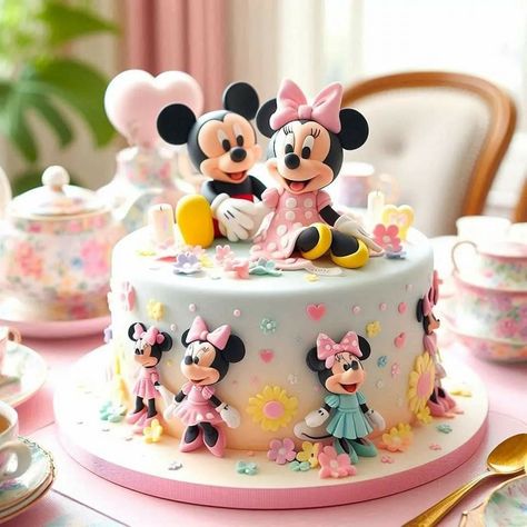 Minnie Mouse Cake Ideas, Mouse Cake Ideas, Minnie Mouse Cake Design, Mickey And Minnie Cake, Twin Birthday Cakes, Candy Birthday Cakes, Minnie Cake, 4th Birthday Cakes, Princess Birthday Cake