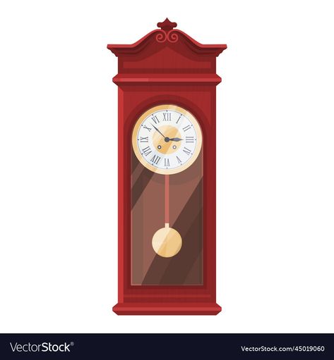 Clock Vector, Antique Grandfather Clock, Illustration Traditional, Pendulum Clock, Isometric Illustration, Vintage Floor, Grandfather Clock, Wood Carved, Brown Wood