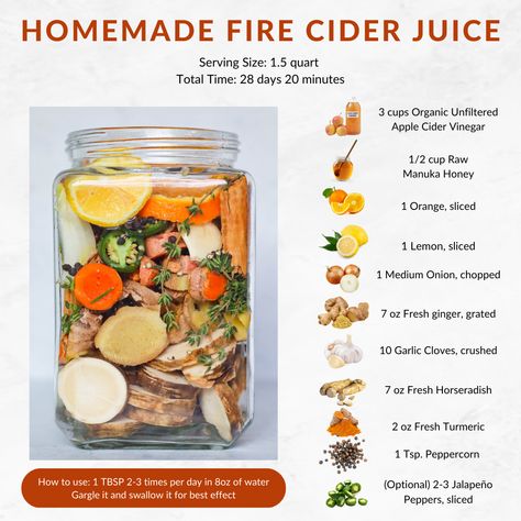 Diy Fire Cider Recipe, Diy Fire Cider, Homemade Fire Cider Recipe, Homemade Cold Medicine, Fire Cider Recipe Benefits, Benefits Of Fire Cider, Infused Honey Recipes, Herbs For Colds, Fire Cider Benefits