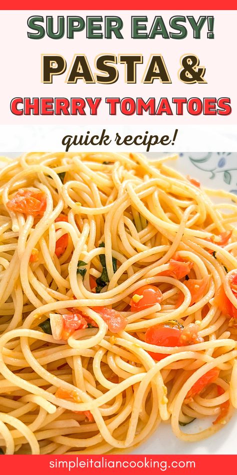 Enjoy this quick and easy cherry tomato pasta recipe that I make all the time. It's a classic Italian pasta recipe that is perfect for dinner, especially during the summer! via @simpleitalian Pasta With Fresh Tomatoes, Grape Tomato Recipes, Light Pasta Dishes, Pasta With Tomatoes, Recipes With Parmesan Cheese, Tomato Pasta Salad, Pasta Marinara, Fresh Tomato Pasta, Green Chili Recipes