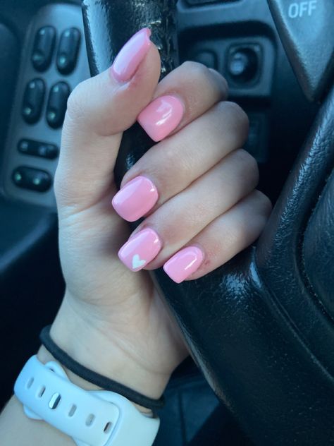 Light Pink Nails With White Heart, Country Acrylic Nails, Nails With White, Manicure Art, Light Pink Nails, Classic Nails, Bright Pastels, Yellow Heart, Heart Nails