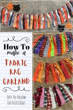 Bandana Tassel Garland, Fabric Garland Boys Room, Scrap Fabric Bunting Diy, How To Make A Banner With Fabric, Fabric Garland Backdrop, Homemade Fabric Garland, Tied Fabric Garland, Halloween Ribbon Garland Diy, Diy Fabric Garland How To Make