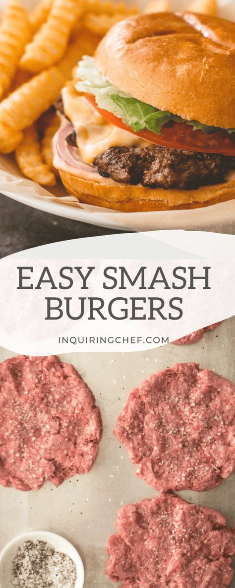 Smash Burgers Smashed Beef Burger, Smash Burger Air Fryer, How To Make Smash Burgers On Griddle, Easy Smash Burger Recipe, How To Make A Smash Burger, Skillet Smash Burgers, Oven Smash Burgers, Air Fryer Smash Burgers, Easy Smash Burgers