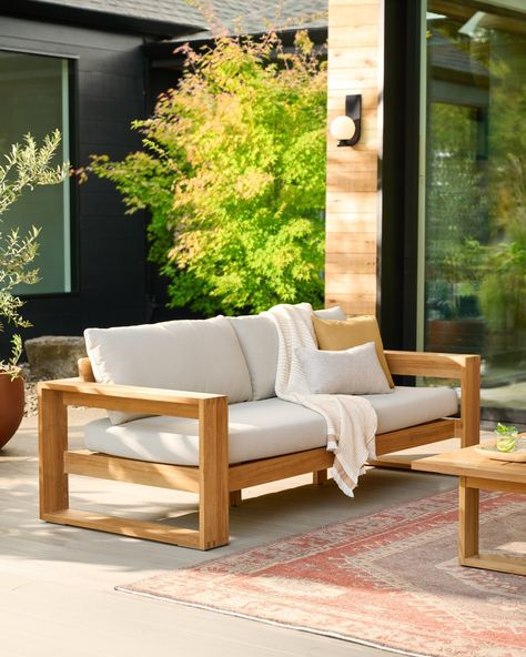 Our latest teak outdoor furniture arrivals feature classic profiles and durable construction—made to last throughout the season. Teak Outdoor Furniture, Teak Sofa, Interior Design Resources, Contract Design, Teak Oil, Outdoor Cover, Teak Outdoor, Patio Porch, Free Interior Design