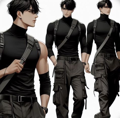 Character Art Clothes, Guy Clothes Drawing, Anime Guy Outfits, Male Outfits Drawing Reference, 얼굴 그리기, Dark Anime Guys, Anime Guys Shirtless, 캐릭터 드로잉, Black Outfits