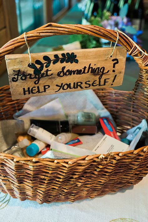 Summer Camp Wedding Theme, Camping Wedding Theme, Bow Tie Diy, Bathroom Basket Wedding, Campground Wedding, Lake Camp, Bathroom Basket, Wedding Bathroom, Summer Camp Wedding