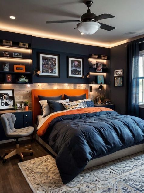 Teenager Boy Bedroom Furniture, One Blue Wall Bedroom, Boys Bedrooms Ideas Teenagers, Bedrooms For Teenage Boys, Bedroom Ideas For 8 Year Boy, Teen Rooms Boys, Teen Bedroom Decor For Boys, Rustic Boys Bedroom Ideas, Teen Boys Small Bedroom Ideas