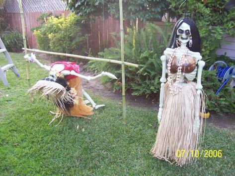 Skeleton Luau, Spooky Luau, Haunted Luau, Halloween Luau, Tiki Halloween, Tropical Halloween, Funny Halloween Decorations, Halloween Camping, Halloween Breakfast