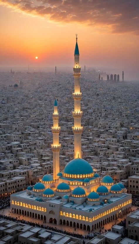 Islamic Background Images, Beautiful Scenery Paintings, Around The World Cruise, Mecca Images, City Nature, Medina Mosque, Mosque Design, Best Nature Images, Mosque Art