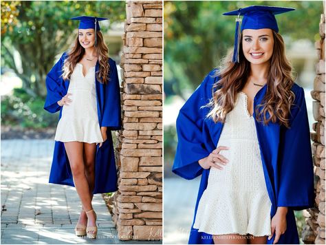 Senior Session Girl Cap And Gown, Cap N Gown Pictures High Schools, Female Senior Pictures Poses Cap And Gown, High School Senior Cap And Gown Photos, Senior Portraits Girl Cap And Gown, Senior Girl Cap And Gown, High School Cap And Gown Pictures, High School Graduation Poses, Blue Cap And Gown Graduation Outfit