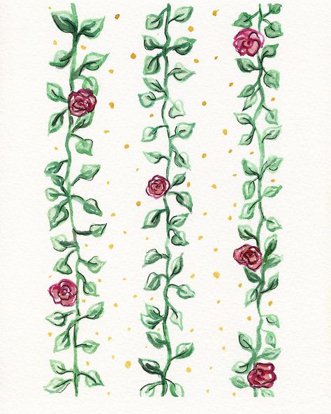 Flower Vines Painting, Vine And Flower Painting, Rose Vine Drawing Simple, Flower Vine Painting Simple, Vine Painting Simple, Vines Illustration, Vines Painting, Vine Watercolor, Vine Painting