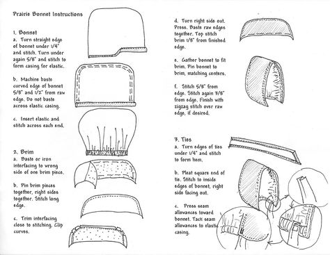 Instructions to make your own bonnet | Little House Club Online Prairie Bonnet, Trek Clothing, Pioneer Bonnet, Amish Dolls, Pioneer Clothing, House Club, House Craft, Sewing Hats, Bonnet Pattern