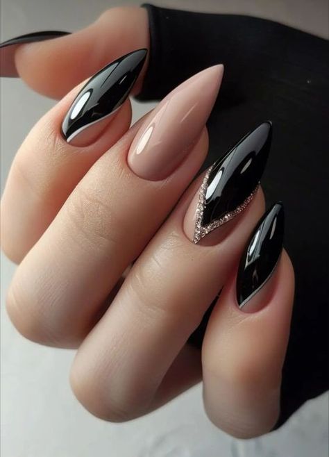 Transform your nails with 20 black nail ideas for 2025, featuring glitter and colorful highlights in purple, red, blue, and green. From trendy coffin shapes to classy round and almond designs, these styles offer something for every nail type. Add Y2K charm with rhinestone bling or go simple with gel nails in a matte finish. These designs combine aesthetic appeal with versatility for summer, Halloween, and everyday glamour. Elegant Black Nails, Classy Black Nails, Almond Designs, Colorful Highlights, Black Nail Ideas, Gold Gel Nails, Black Almond Nails, Black Gel Nails, Nails 2025