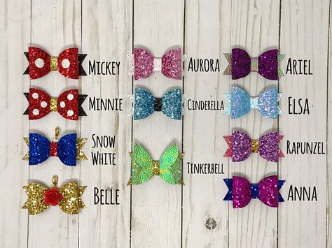 Etsy shop feature: Buns and Braids hair bows - Disney in your Day Disney Clips, Disney Princess Hair Bows, Cricut Bows, Diy Leather Bows, Buns And Braids, Disney Hair Bows, Faux Leather Bows, Princess Hair Bows, Hair Bow Ideas