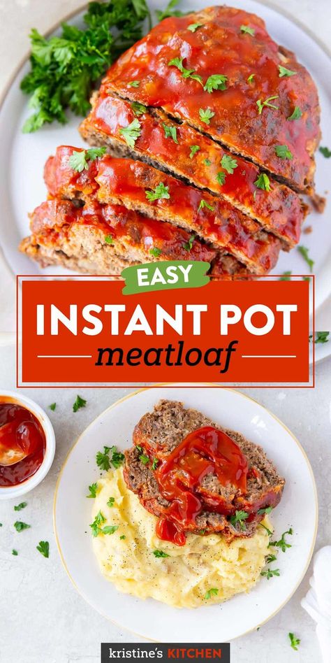 The BEST Instant Pot Meatloaf and Mashed Potatoes! Tender, flavorful meatloaf and creamy mashed potatoes cook together in the Instant Pot. Recipe includes cook times for both 1 lb and 2 lbs meatloaf. One of our favorite easy comfort food dinner recipes! Meatloaf With Mashed Potatoes, Meatloaf And Mashed Potatoes, Food Dinner Recipes, Instant Pot Meatloaf, Easy Comfort Food Dinners, Best Pressure Cooker Recipes, Quick Delicious Dinner, Easy Pressure Cooker Recipes, Best Beef Recipes