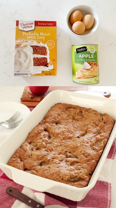 3 Ingredient Spice Cake, One Pan Apple Cake, Apple Spice Dump Cake Recipes, Dump Spice Cake Recipes, Spice Cake Apple Pie Filling, A&p Spice Bar Cake, 3 Ingredient Apple Spice Cake, Spice Cake And Apple Pie Filling, Easy Apple Cake 3 Ingredients