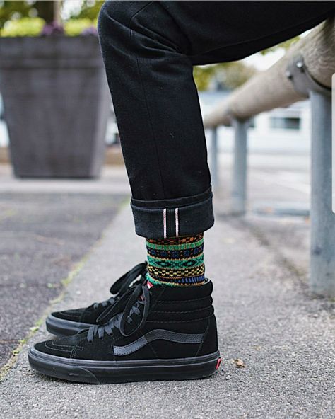 Black Hi Top Vans Outfit, Black High Top Vans Outfit, High Top Vans Outfit Men, Hi Top Vans Outfit, Vans Sk8 Hi Outfit, High Top Vans Outfit, Socks Outfit Men, Vans Outfit Men, All Black High Tops