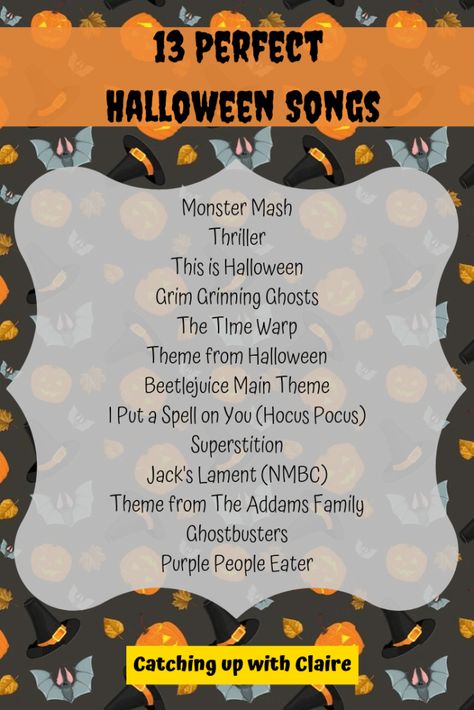 Halloween Songs List, Halloween Party Songs, Halloween Music For Kids, Halloween Music Playlist, Halloween Lyrics, Kids Halloween Songs, Teen Halloween Party, Halloween Block Party, Halloween Dance Party