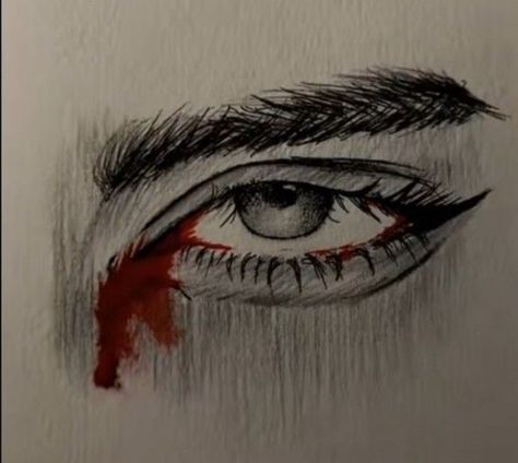 Uncomfortable Drawings, Scared Pose Drawing, Red High Eyes Drawing, Drawing Ideas Meaningful, Dark Sketch Ideas, Tear Draw, Emotion Drawings, Dark Red Painting, Regret Art