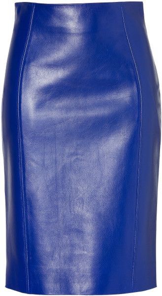 Royal Blue Fashion, Blue Leather Skirt, High Waisted Leather Skirt, Leather Techniques, Robecca Steam, Royal Blue Skirts, Blue Pencil Skirt, Versace Blue, Edgy Glam